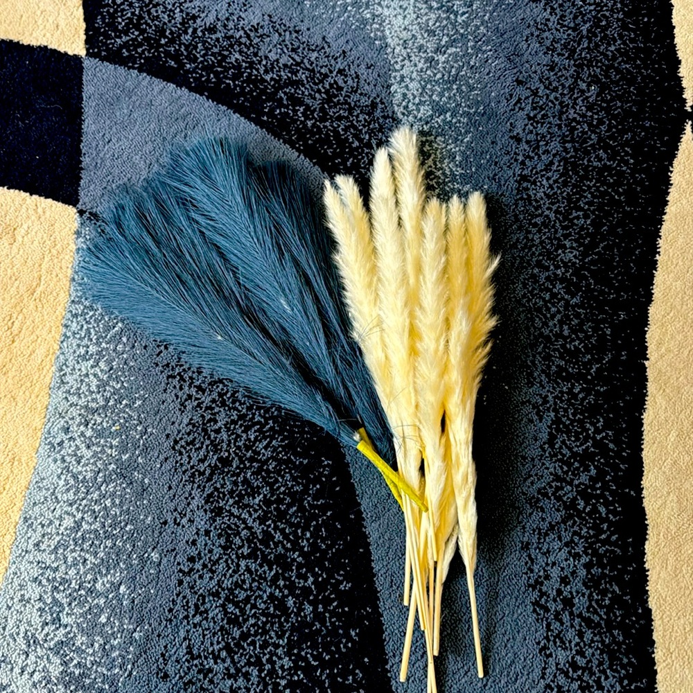 Blue and white feathers and plumes.